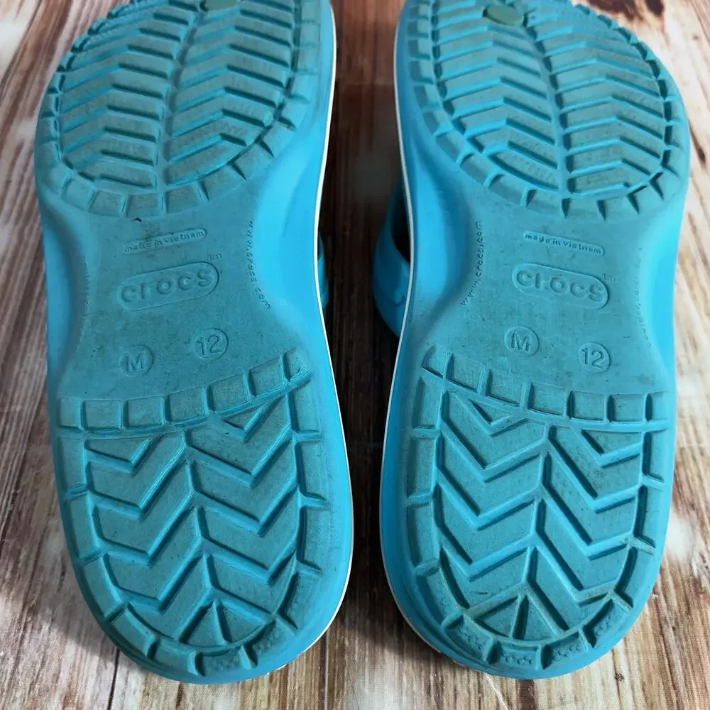 Crocs CROCBAND FLIP Flops Mens Size 12 Teal Blue Thong Sandals Open Toe Shoes